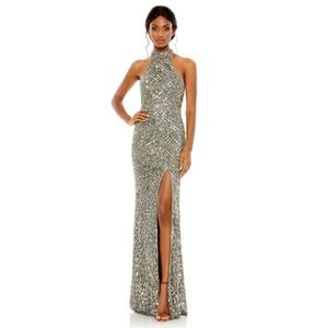 MAC DUGGAL SEQUIN HALTER OPEN BACK GOWN SIZE 14